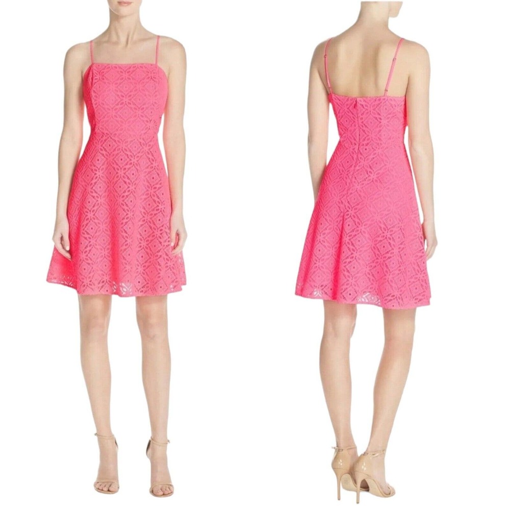 Lilly Pulitzer Womens Dress Jennilee Trellis Lace Barbie Pink Mini Fit Flare S